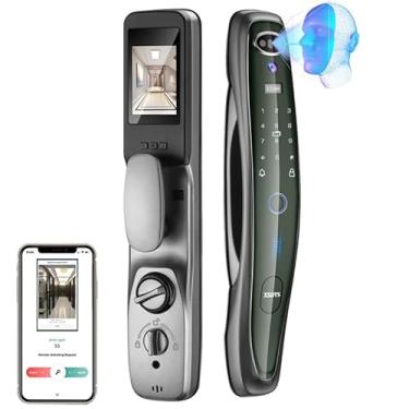 Imagem de Fechadura de porta inteligente Fechadura de porta WiFi com tela, TUYA App, reconhecimento facial 3D, campainha 7 em 1 + impressão Fechadura eletronico digital,Do Brasil (Preto, 6068-U-24-240-R)