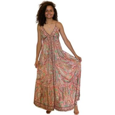 Imagem de Vestido Longo Feminina Indiano De Seda Estampada 327 - Deeyaa Indiana
