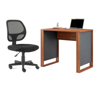 Imagem de Conjunto de Mesa Morada Amendola e Grafito com Cadeira de Escritório Secretária Giratória Oxford Preta