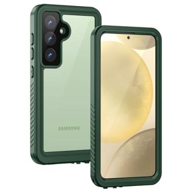 Imagem de Lanhiem Capa para Samsung Galaxy S24, IP68 à prova d'água, à prova de poeira, protetor de tela integrado, capa protetora robusta à prova de choque para Galaxy S24 5G 6,2 polegadas, verde/transparente
