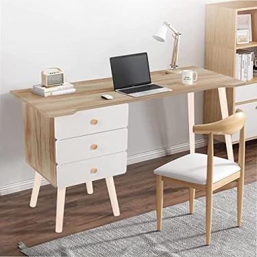 Imagem de Mesa de computador com 3 gavetas de madeira para estudo e escrita, móveis de escritório em casa, ideal para quarto, escritório, fácil de montar, marrom