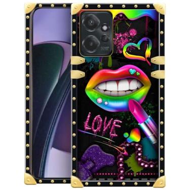 Imagem de Yuning419 Capa compatível com Moto-G Power 2023, capas de batom para Moto-G Power 2023 para meninas, capa luxuosa quadrada dourada macia TPU à prova de choque para Moto-G Power 2023 de 6,5 polegadas