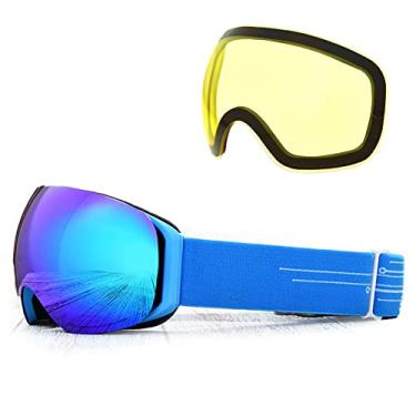 Imagem de VOLOCOVER Lentes de adsorção magnética anti embaciamento Óculos de esqui Duas lentes podem ser substituídas Proteção UV Anti-embaciamento Ultra HD Confortável (azul)