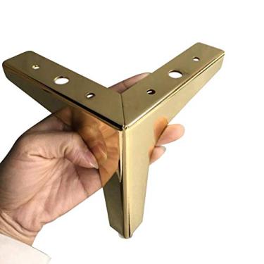 Imagem de Hyever Pernas de metal para sofá, pernas de substituição de móveis, tom dourado para sofás, pés de armário triangulares resistentes, pacote com 4 (10 cm)