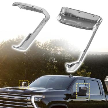 Imagem de AMSPRAC Tampas de espelho de reboque adequadas para 2500HD 3500HD 2020 2021 2022 2023, 84468904 84468910, capas de carcaça do espelho da porta dianteira e superior com clipe lateral, cromadas