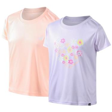 Imagem de New Balance Camiseta feminina ativa - pacote com 2 camisetas de manga curta de desempenho - lindas camisetas atléticas gráficas para meninas (7-16), goiaba, 14-16