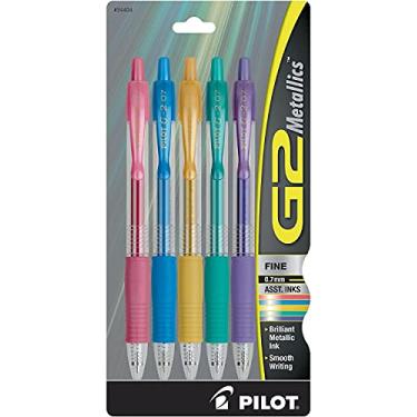 Imagem de Pilot, Canetas de gel G2 Metallics, ponta fina de 0,7 mm, cores sortidas, pacote com 5