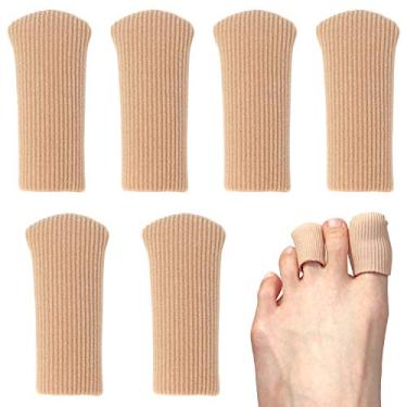 Imagem de Biqueira fechada e protetores de manga de tecido de dedo com forro de gel para evitar milho, calo, bolha, unha encravada, joanete, dedo do pé martelo (6 médios)