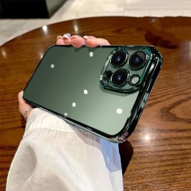 Imagem de Capa de telefone transparente para iPhone 15 14 11 12 13 14 Pro Max Mini XS X Plus Capa protetora de silicone revestida, cor verde escuro, para iPhone 14 Plus