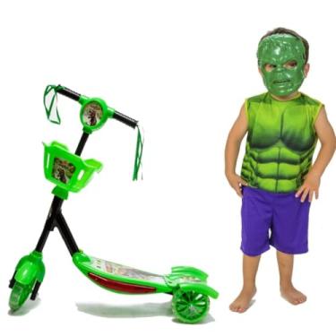 Imagem de Genérico, Patinete Infantil Verde Dinossauro Com Luz e Fantasia Hulk