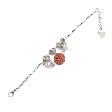 Imagem de Pulseira Pingente Difusor Pedra Vulcânica Aromaterapia Rosa