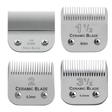Imagem de Conjunto de 4 lâminas de substituição destacáveis profissionais, tamanho (1-1/2+#2+3-1/2+contornos T). Comprimento de corte de 0,1 mm a 9,5 mm, compatível com Oster Classic 76/Andis AGC, BDC, BGC, MBG