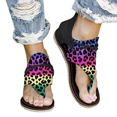 Imagem de Sandálias femininas casuais, plataformas, modernas, sandálias com suporte de arco, sandálias confortáveis femininas elegantes para o verão, Multicolorido, 6.5