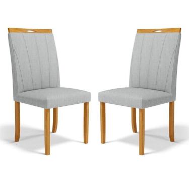 Imagem de Kit Com 2 Cadeiras Aurora Madeira Maciça Estofadas Para Mesa De Jantar Linho Cinza 407