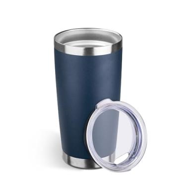 Imagem de StarSpeed Copo de 590 ml a granel com tampa, copos isolados de aço inoxidável, parede dupla, isolamento a vácuo, copos de café revestidos em pó para bebidas quentes e frias (azul-marinho, 1)