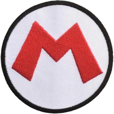 Imagem de smileth M Logo Mario Tamanho Redondo 7,6 cm Costurar a ferro bordado para roupas, jaquetas, mochilas, jeans
