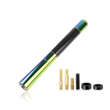 Imagem de Sylvil Antena curta para carro, substituição de antena de rádio de alumínio grosso de 12 cm, kit de antena de fibra de carbono com parafusos, suporte de teto AM/FM mastro de antena de recepção de