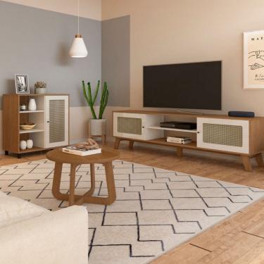 Imagem de Sala de Estar Completa para TV Até 75 Polegadas Charlotte 3 Portas Cinamomo/Off White  - Artely Móveis