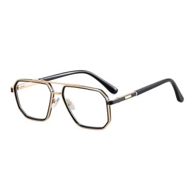 Imagem de VFDHN Óculos quadrados grandes, armação de óculos de lentes transparentes para homens, metal, dourado, preto, cinza, masculino, 1, tamanho único