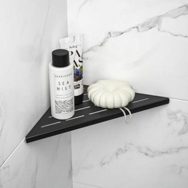 Imagem de Bernkot Prateleira de chuveiro de canto, rejunte de aço inoxidável 304, prateleiras de canto embutidas, prateleira de banheiro para parede de azulejo (preto fosco, 25,4 cm - 1 peça)