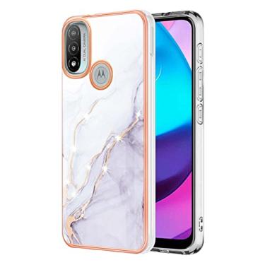 Imagem de Dinglijia Capa para Motorola E20 E30, capa E40, TPU macio + padrão de mármore IMD, design fino, proteção de tela e câmera aprimorada para meninas e mulheres, capa para Moto E20/E30/E40 YBBK branca