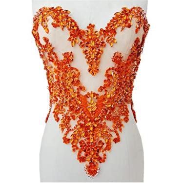 Imagem de Aplique de renda feito à mão com strass e miçangas de costura à mão, remendos de corte de lantejoulas para acessórios de roupas de vestido mais cores (laranja)