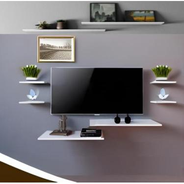 Imagem de Rack Suspenso Com 8 Prateleiras Para Salas E Quartos Em Mdf Branco - U