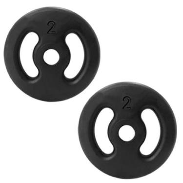 Imagem de Kit 2 Anilhas de Ferro 2kg Academia Treino Preto - Rei do Fitness