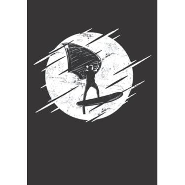Imagem de Notizbuch A5 liniert mit Softcover Design: Retro Wing Foil Wing Surf Geschenk Mond Surfer Foiler: 120 linierte DIN A5 Seiten