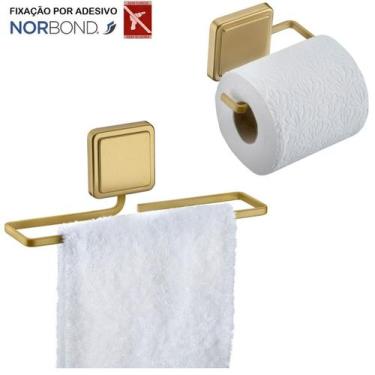 Imagem de Kit Toalheiro Rosto Porta Toalha Suporte Papel Higiênico Banheiro Ades