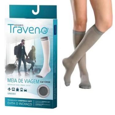 Imagem de Meia 3/4 para Viagem Sigvaris Traveno 170 Fechada, Cinza, M
