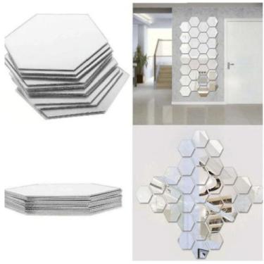 Imagem de 10 Espelhos Adesivo em Acrílico Decorativo Hexagono 28x32cm - Chinatow