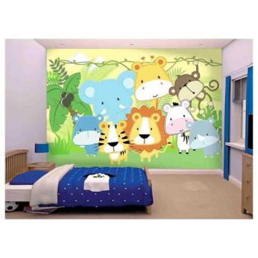 Imagem de Papel De Parede Leão Girafa Zoo Safari Baby  Azs72 - Você Decora