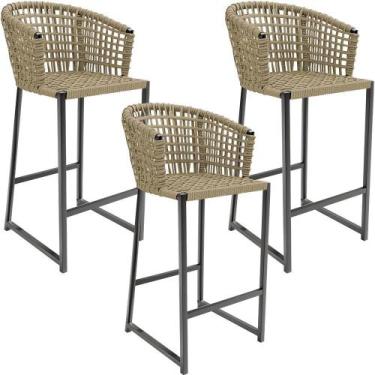 Imagem de Kit 03 Banqueta Para Área Gourmet Cozinha Varanda Corda Náutica Porto 