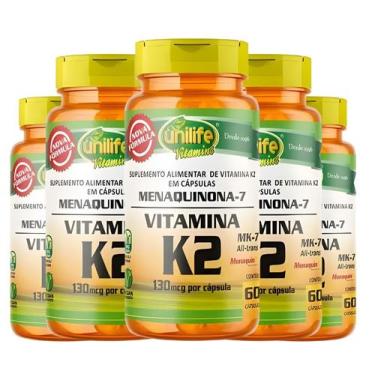 Imagem de KIT C/5 Un. Vitamina K2 Mk7 Menaquinona 500mg 60 Cápsulas Vegano - Uni