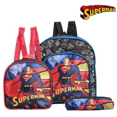 Imagem de Kit Mochila Escolar Pequena Super Man Herói Costas - Toys 2U