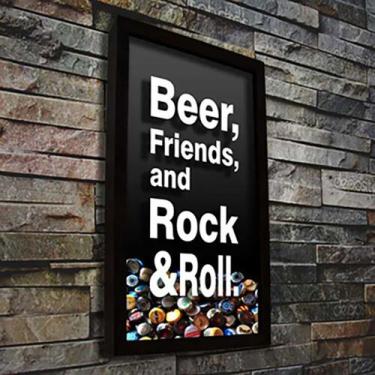 Imagem de Quadro Porta Tampinhas Beer & Rock - Quadro Novo, Preto, 30x40