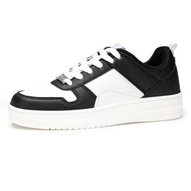 Imagem de LUCKY STEP Tênis Estrela Fashion Feminino Cadarço Cano Baixo Confortável Amortecido para Caminhada (Preto/Branco, 8US-37BR-24.5MX)