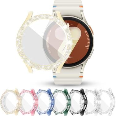 Imagem de [Pacote com 7] Capa RICHONE brilhante compatível com Samsung Galaxy Watch 7 de 40 mm, capa de TPU macio, 2 fileiras de strass, acessório de proteção total para Galaxy Watch7 de 40 mm para mulheres e