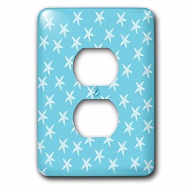 Imagem de 3dRose lsp_110486_6 "Little Starfish beach theme art in aqua and white 2 plug cover tomada, multicolorido