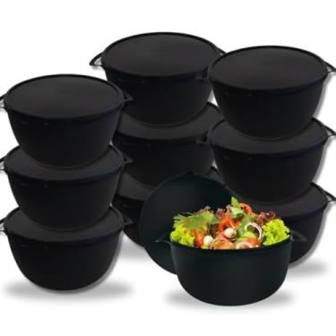 Imagem de Kit 10 Potes Bowl Redondo Ball Preto Tigelas Empilhavel com Tampa Hermetico