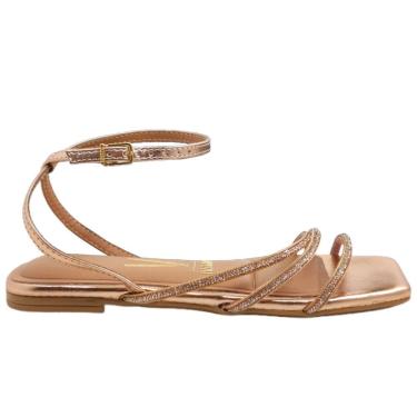 Imagem de Sandália Feminina Rasteira Social Casual Dia a Dia Passeio Trabalho com Strass Bico Quadrado Vizzano 6513.207