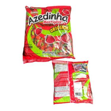 Imagem de Bala Mastigável Azedinha Morango Icekiss Kit 3 Pacotes 500g