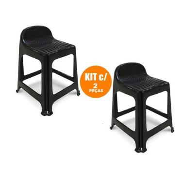 Imagem de Kit 2 Bancos Plástico Banqueta Encosto  Preta Empilhável - ARQPLAST, P
