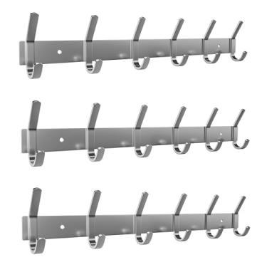 Imagem de Suporte de parede para cabide – Trilho de gancho de aço inoxidável de 43 cm de níquel escovado com 6 ganchos de revestimento duplo resistentes – cabide de parede para entrada, banheiro, quarto, toalha