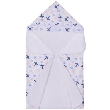 Imagem de Toalha de Banho Bebê Aviador Azul com Capuz - Miguel Baby