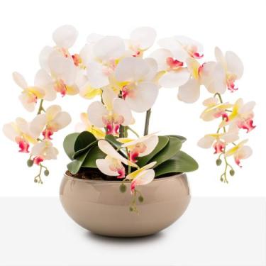Imagem de Arranjo Grande Orquídea Silicone 4 Hastes Vaso Vidro Mesa 8 Lugares - 