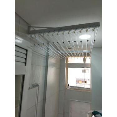 Imagem de Varal Individual De Parede 8 Varetas 90 cm + guia de desvio de cordas 