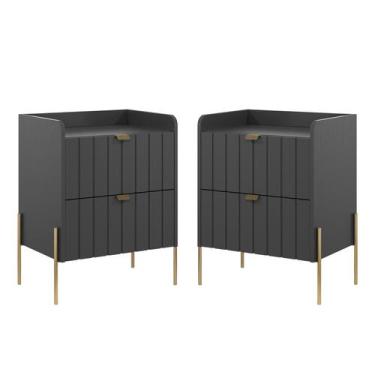 Imagem de Kit 2 mesa cabeceira madeira mdf cor grafite moriah 45cm - Aprire Móve