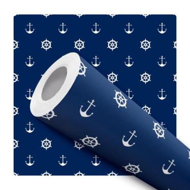 Imagem de Papel de Parede Adesivo Azul Marinho Ancora Timão Infantil Bebê Menino